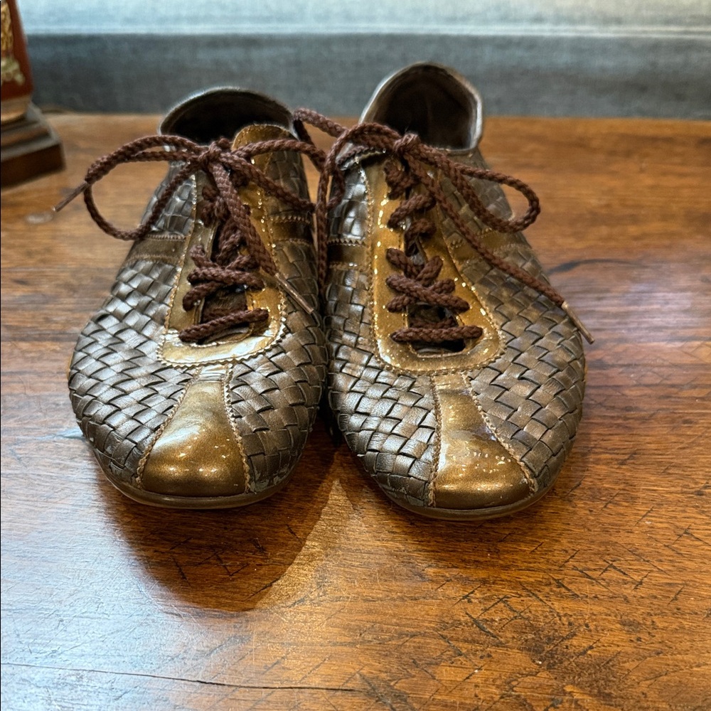 Cole Haan Bronze Woven Leather Flats